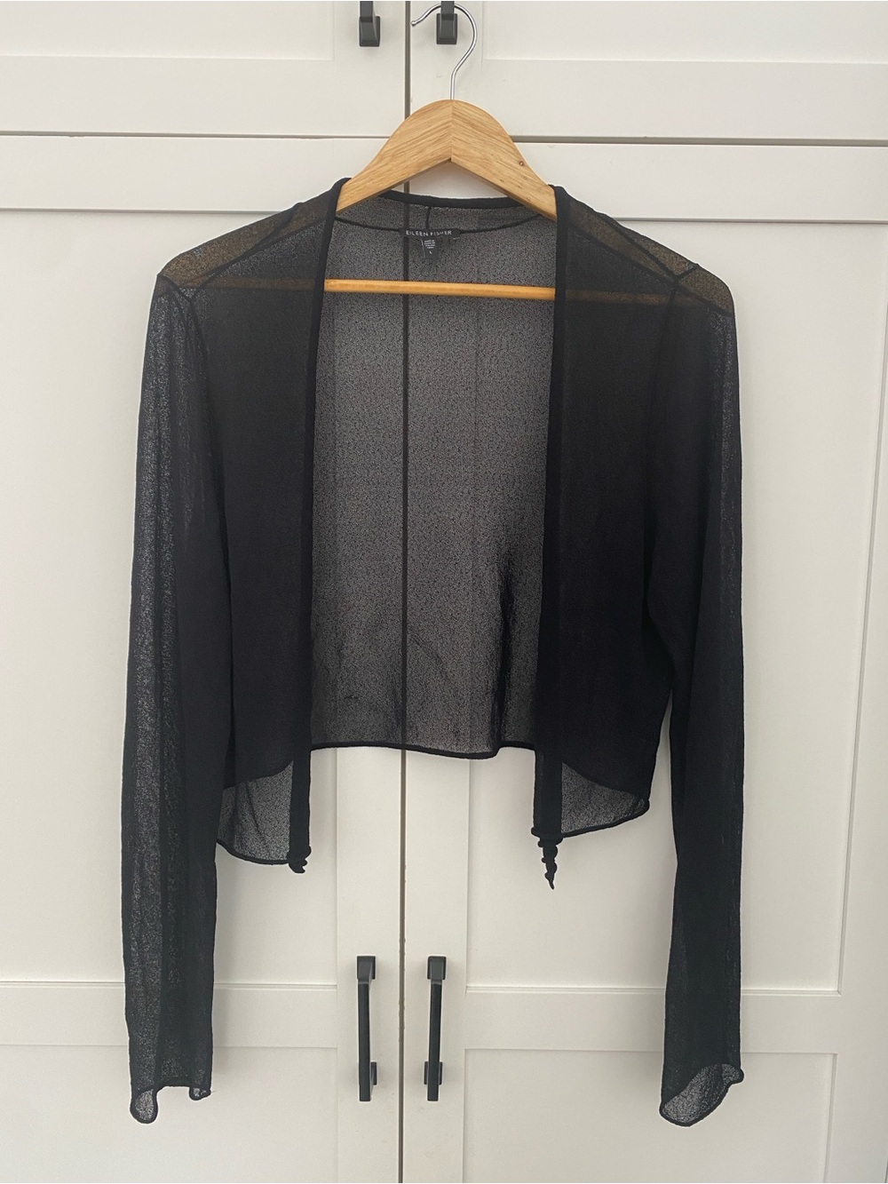Eileen Fisher Black Sheer Knit Open-Front Bolero Shrug Lightweight Layering Sz L